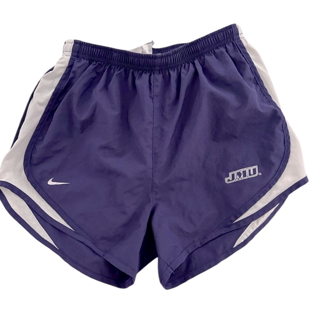 Nike DRI-FIT size L purple & white Tempo 3” inseam lined Running Shorts JMU Logo